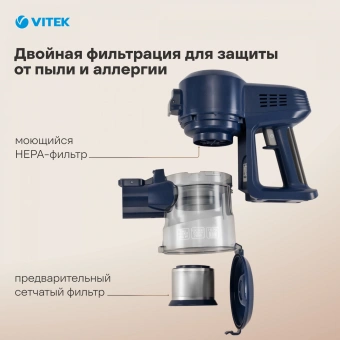 Пылесос ручной Vitek VT-8126 600Вт темно-синий - купить недорого с доставкой в интернет-магазине