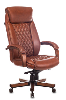 Кресло руководителя Бюрократ T-9924WALNUT светло-коричневый Leather Eichel кожа крестов. металл/дерево - купить недорого с доставкой в интернет-магазине