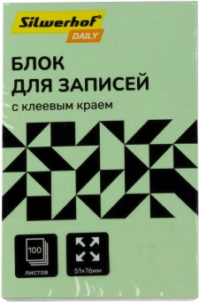 Блок самоклеящийся бумажный Silwerhof Daily 51x76мм 100лист. 75г/м2 пастель зеленый - купить недорого с доставкой в интернет-магазине