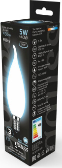 Лампа филам. Gauss Filament 5Вт цок.:E14 свеча 220B 4100K св.свеч.бел.нейт. (упак.:1шт) (104201205) - купить недорого с доставкой в интернет-магазине