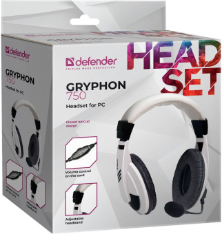 Наушники с микрофоном Defender Gryphon HN-750 белый/черный 2м накладные оголовье (63747) - купить недорого с доставкой в интернет-магазине