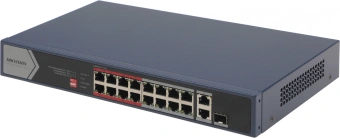 Коммутатор Hikvision DS-3E0318P-E/M(C) (L2) 16x100Мбит/с 1x1Гбит/с 1xКомбо(1000BASE-T/SFP) 1SFP 16PoE 16PoE+ 130W неуправляемый - купить недорого с доставкой в интернет-магазине