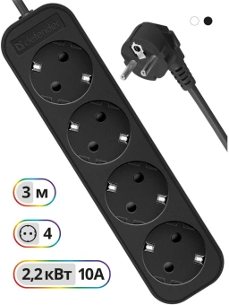 Сетевой удлинитель Defender M430 3м (4 розетки) черный (коробка) - купить недорого с доставкой в интернет-магазине