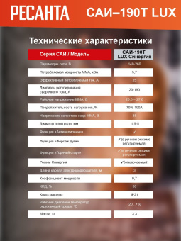 Сварочный аппарат Ресанта САИ-190Т LUX инвертор ММА DC 7.2кВт - купить недорого с доставкой в интернет-магазине