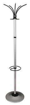 Вешалка напольная Бюрократ Класс (Ц) ТМЗ 606/ALUMINIUM серебристый основание круг наконечники черный крючки двойные для верхней одежды метал. (упак.:1шт) - купить недорого с доставкой в интернет-магазине