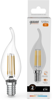 Лампа филам. Gauss Filament 8Вт цок.:E14 свеча 220B св.свеч.бел.теп. (упак.:10шт) (42118) - купить недорого с доставкой в интернет-магазине