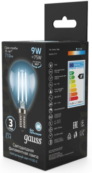 Лампа филам. Gauss Filament 9Вт цок.:E14 шар 220B 4100K св.свеч.бел.нейт. (упак.:10шт) (105801209) - купить недорого с доставкой в интернет-магазине