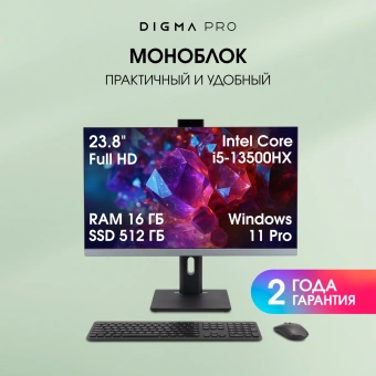 Моноблок Digma Pro Unity 23.8" Full HD i5 13500HX (2.5) 16Gb SSD512Gb UHDG 730 CR Windows 11 Pro GbitEth WiFi BT 90W клавиатура мышь Cam серый/черный 1920x1080 - купить недорого с доставкой в интернет-магазине