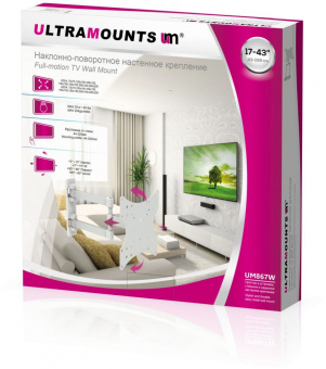 Кронштейн для телевизора Ultramounts UM 867W белый 23"-42" макс.20кг настенный поворот и наклон - купить недорого с доставкой в интернет-магазине