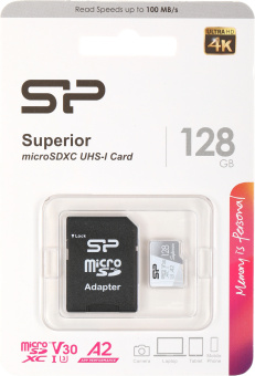 Флеш карта microSDXC 128GB Silicon Power SP128GBSTXDA2V20SP Superior + adapter - купить недорого с доставкой в интернет-магазине