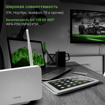 Интернет-центр Digma HOME (D4GHMAWH) N300 10/100BASE-TX/4G(3G) cat.4 белый - купить недорого с доставкой в интернет-магазине