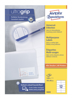 Этикетки Avery Zweckform 3424 A4 105x48мм 12шт на листе/70г/м2/100л./белый матовое самоклей. универсальная - купить недорого с доставкой в интернет-магазине