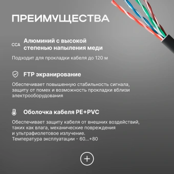 Кабель сетевой FTP 4 пары cat.5E solid 0.51мм CCA 305м черный outdoor - купить недорого с доставкой в интернет-магазине