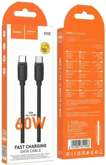 Кабель Hoco X115 51998 USB-C-USB-C 1.2м черный - купить недорого с доставкой в интернет-магазине