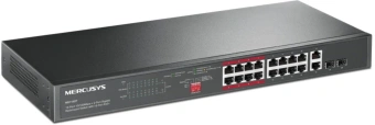 Коммутатор Mercusys MS118CP (L2) 16x100Мбит/с 2x1Гбит/с 2xКомбо(1000BASE-T/SFP) 16PoE+ 190W неуправляемый - купить недорого с доставкой в интернет-магазине
