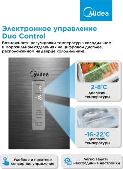 Холодильник Midea MDRB471MGF46O 2-хкамерн. нержавеющая сталь - купить недорого с доставкой в интернет-магазине