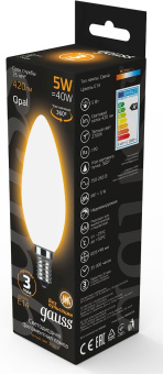 Лампа филам. Gauss Filament 5Вт цок.:E14 свеча 220B 2700K св.свеч.бел.теп. (упак.:1шт) (103201105) - купить недорого с доставкой в интернет-магазине