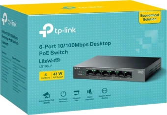 Коммутатор TP-Link LS106LP (L2) 6x100Мбит/с 4PoE 41W неуправляемый - купить недорого с доставкой в интернет-магазине
