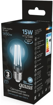 Лампа светодиодная Gauss Filament 102902215 15Вт цок.:E27 груша 220B св.свеч.бел.нейт. (упак.:10шт) - купить недорого с доставкой в интернет-магазине
