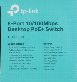 Коммутатор TP-Link TL-SF1006P (L2) 6x100Мбит/с 4PoE+ 67W неуправляемый - купить недорого с доставкой в интернет-магазине