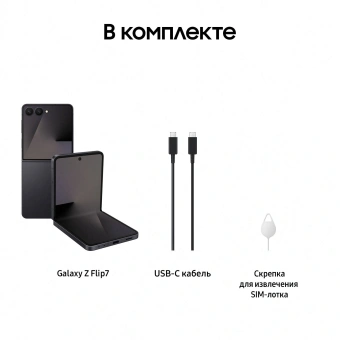 Смартфон Samsung SM-F766B Galaxy Flip7 256Gb 12Gb черный раскладной 3G 4G 1Sim 6.9" 1080x2520 Android 16 50Mpix 802.11 a/b/g/n/ac/ax/be NFC GPS GSM900/1800 GSM1900 Protect - купить недорого с доставкой в интернет-магазине