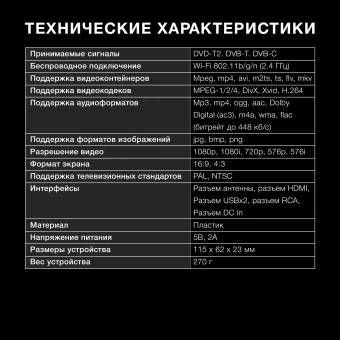 Ресивер DVB-T2 Hyundai H-DVB520 + WiFi-адаптер черный - купить недорого с доставкой в интернет-магазине