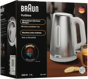 Чайник электрический Braun WK1500WH 1.7л. 2200Вт сталь/белый корпус: металл/пластик - купить недорого с доставкой в интернет-магазине
