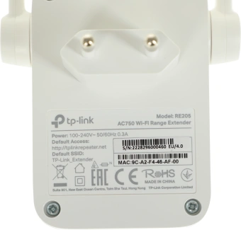 Повторитель беспроводного сигнала TP-Link RE205 AC750 10/100BASE-TX белый - купить недорого с доставкой в интернет-магазине