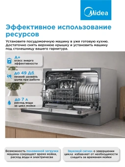 Посудомоечная машина Midea MCFD55S460Si серый (компактная) - купить недорого с доставкой в интернет-магазине