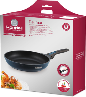 Сковорода Rondell Del mar RDA-1849 круглая 28см покрытие: Xylan Plus ручка съемная (без крышки) синий - купить недорого с доставкой в интернет-магазине