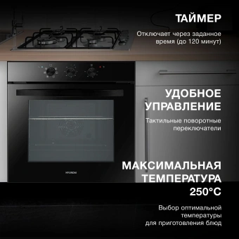 Духовой шкаф Электрический Hyundai HEO 6634 BG черное стекло - купить недорого с доставкой в интернет-магазине