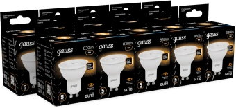 Лампа светодиодная Gauss 101506109 9Вт цок.:GU10 рефлек. 220B св.свеч.бел.теп. MR16 (упак.:10шт) - купить недорого с доставкой в интернет-магазине