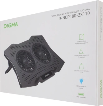 Подставка для ноутбука Digma D-NCP180-2x110 18" 410x280x34мм 20дБ 2xUSB 2x 110ммFAN 700г пластик ABS черный - купить недорого с доставкой в интернет-магазине