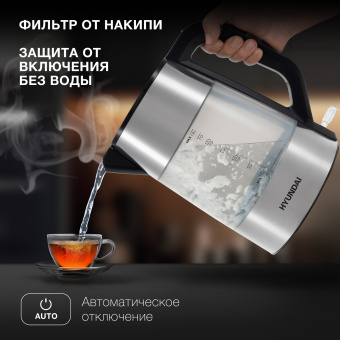 Чайник электрический Hyundai HYK-P4026 1.9л. 2200Вт черный корпус: пластик - купить недорого с доставкой в интернет-магазине