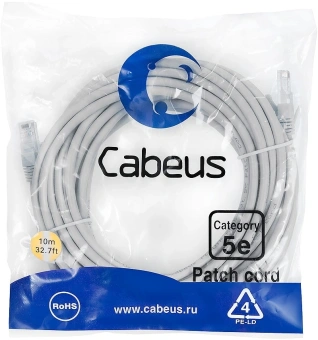 Патч-корд Cabeus PC-UTP-RJ45-CAT.5E-10M U/UTP RJ-45 вил.-вилка RJ-45 кат.5E 10м серый ПВХ - купить недорого с доставкой в интернет-магазине