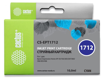 Картридж струйный Cactus CS-EPT1712 17XL голубой (10мл) для Epson XP-33/103/203/207/303/306/403/406 с чипом - купить недорого с доставкой в интернет-магазине
