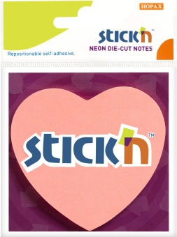Блок самоклеящийся бумажный Stick`n 21448 70x70мм 50лист. 70г/м2 неон розовый вырубной "сердце" европодвес - купить недорого с доставкой в интернет-магазине