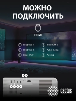 Проектор Cactus CS-PRM.01WT.Full HD LCD 19000Lm LS 700Lm ANSI (1920x1080) 2500:1 ресурс лампы:50000часов 2xUSB typeA 2xHDMI 1.8кг - купить недорого с доставкой в интернет-магазине