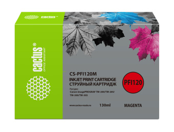 Картридж струйный Cactus CS-PFI120M PFI-120M пурпурный (130мл) для Canon imagePROGRAF TM-200/TM-205/TM-300/TM-305 - купить недорого с доставкой в интернет-магазине