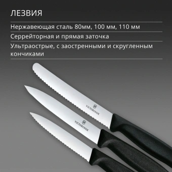 Набор ножей кухон. Victorinox Swiss Classic 6.7113.34 для овощей компл.:3предм. черный европодвес - купить недорого с доставкой в интернет-магазине