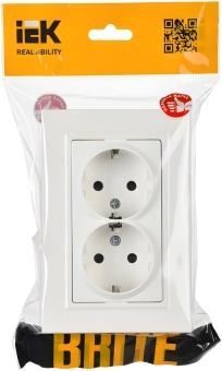 Розетка силов. IEK Brite РСш12-3-БрБ BR-R24-16-K01-F 2розет. двойн. скрыт. зазем. штор. IP20 белый (упак.:1шт) - купить недорого с доставкой в интернет-магазине