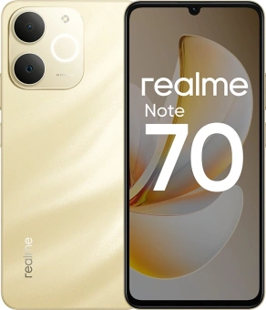 Смартфон Realme RMX5313 Note 70 128Gb 6Gb золотой моноблок 3G 4G 6.7" 720x1600 Android 15 13Mpix 802.11 a/b/g/n/ac NFC GPS GSM900/1800 GSM1900 Protect - купить недорого с доставкой в интернет-магазине