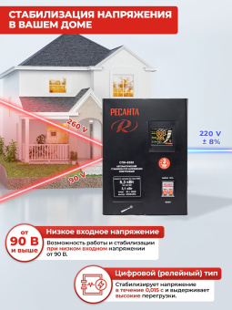Стабилизатор напряжения Ресанта СПН-8300 однофазный черный (63/6/27) - купить недорого с доставкой в интернет-магазине