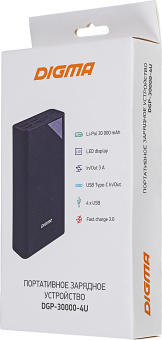 Мобильный аккумулятор Digma DGP-30000-4U 30000mAh QC4.0/PD3.0 22.5W 3A 4xUSB-A/USB-C черный (DGP-30000-4U-B) - купить недорого с доставкой в интернет-магазине