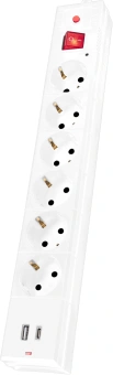 Сетевой фильтр Buro BU-SP5_USB_2A-W 5м (6 розеток) белый (коробка) - купить недорого с доставкой в интернет-магазине