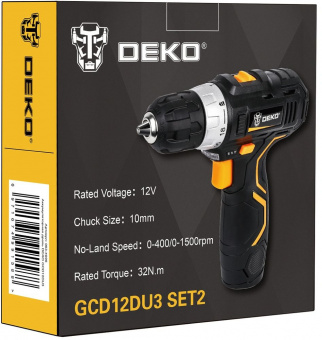 Дрель-шуруповерт Deko GCD12DU3 SET2 FU-Li-Ion аккум. патрон:быстрозажимной (063-4146) - купить недорого с доставкой в интернет-магазине