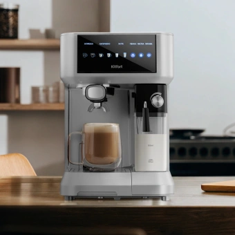 Кофеварка рожковая Kitfort КТ-7545 1350Вт серебристый/черный - купить недорого с доставкой в интернет-магазине