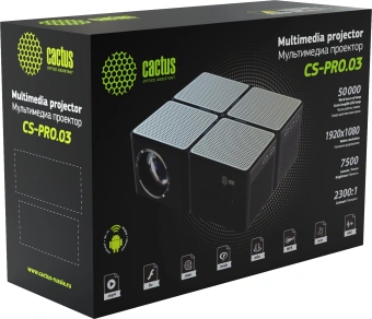 Проектор Cactus CS-PRO.03B.Full HD-A LCD 7500Lm LS 720Lm ANSI (1920x1080) 2300:1 ресурс лампы:30000часов 2xUSB typeA 3xHDMI 1.73кг - купить недорого с доставкой в интернет-магазине