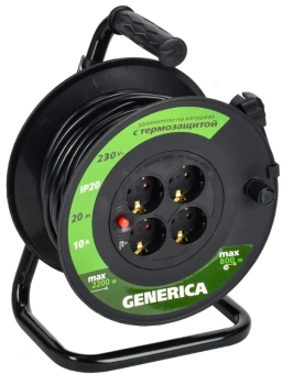 Удлинитель силовой Garden УК20 (WKP10-10-04-20-G) 2x1.0кв.мм 4розет. 20м ПВС 10A катушка черный - купить недорого с доставкой в интернет-магазине