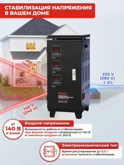 Стабилизатор напряжения Ресанта АСН-6000/3-ЭМ трехфазный черный (63/4/3) - купить недорого с доставкой в интернет-магазине